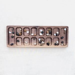 Custom Walnut Mancala Board Game Set with River Stones