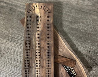 Cribbage Board With Metal Pegs & Deck of cards, personalization available!