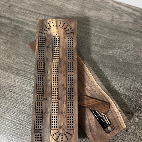 Cribbage Board With Metal Pegs & Deck of cards, personalization available!