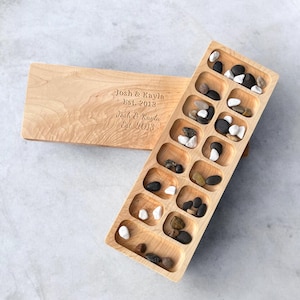 Custom wooden mancala board - Made of maple hardwood with natural stones