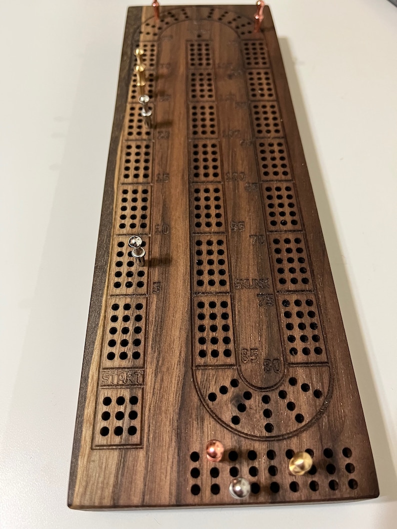 Cribbage Board With Metal Pegs & Deck of Cards Etsy