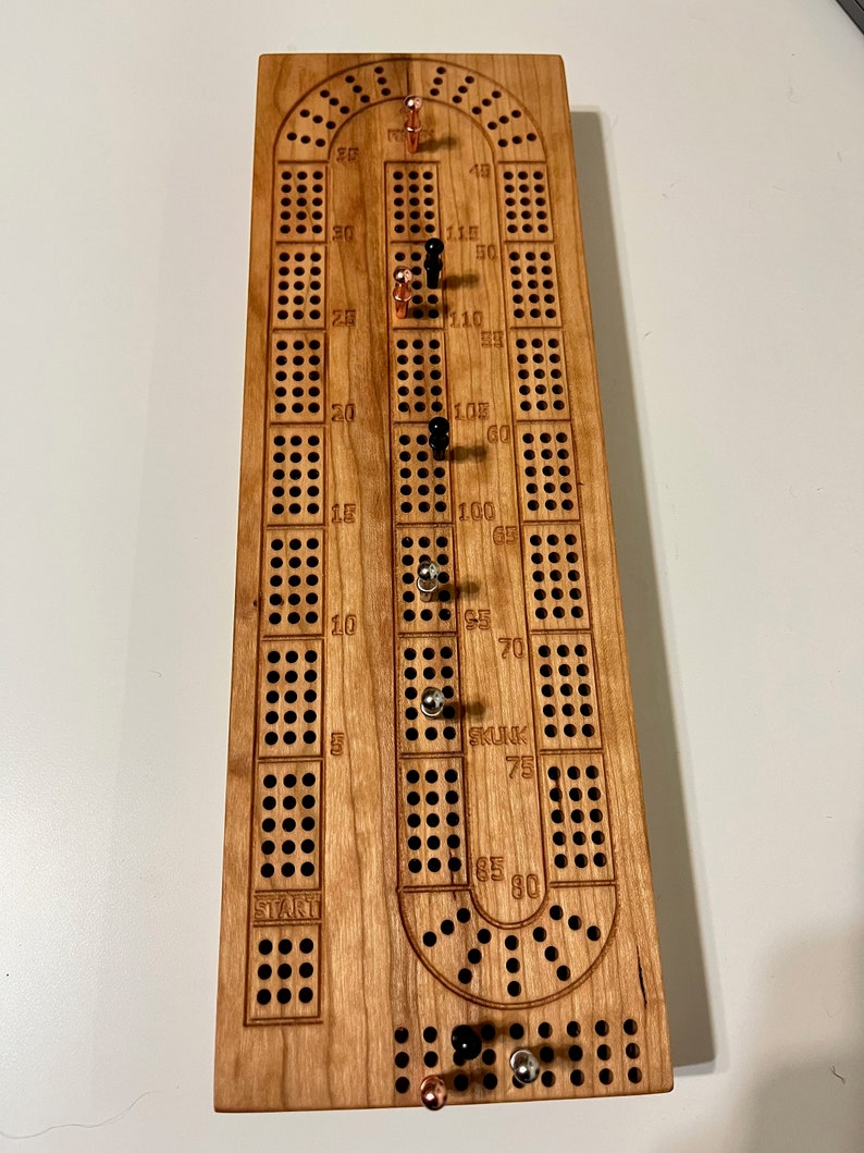 Cribbage Board With Metal Pegs & Deck of Cards Etsy