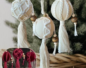 LUXE Macrame Christmas Ornaments: LUXE Boho Holiday Decor, Set of 3