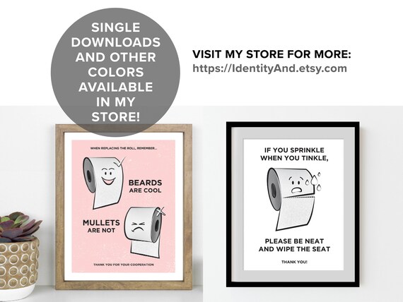 Funny Bathroom Art Set: Toilet Rules, If You Sprinkle, If You Lift