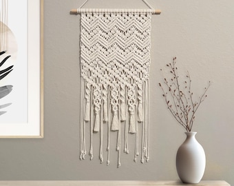 Handmade Macrame Wall Hanging - Chevron and Diamond Macrame Tapestry//Boho Wall Hanging - Natural