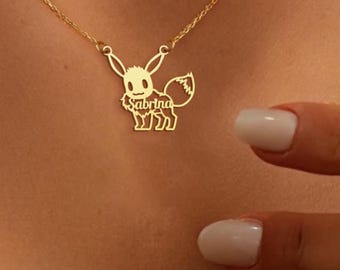 Eevee Custom Name Necklace, Cute Eevee Necklace, Eevee Cartoon Custom Name Pendant, Eevee Silver Necklace, Eevee Jewelry,Eevee Gifts For Kid