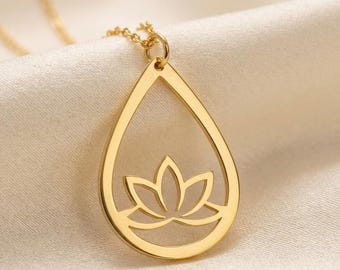 Lotus Necklace, Lotus Flower Jewelry, Spiritual Yoga Jewelry Gift for Her