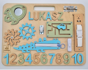 Personalized Activity Board, Montessori Busy Board, Wooden Toys, Travel Busy Board for toddler Gift, Birthday Gift, Toddler Christmas Gift