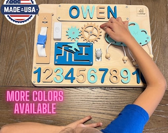 Made in USA Puzzle Name Busy Board for Toddler, Activity Board, Personalized Puzzle Toy, 1st Birthday Baby Gift, Montessori,Birthday Toddler