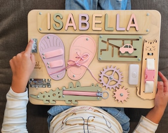 Puzzle Name Busy Board for toddlers, Fast Shipping, Activity Board, Birthday Toddler Gift, Montessori Toy Board, Sensory Board, 1st Birthday