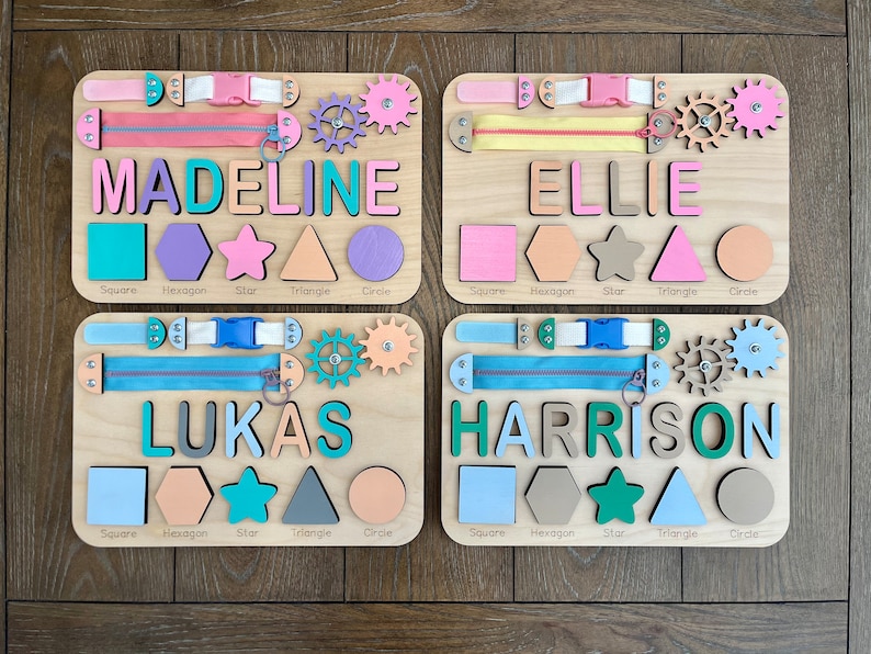 Made in USA Personalized Busy Board Name Puzzle for Toddler, Personalized Gift, Wooden Montessori Toy, 1st Birthday Gift, Christmas Gift image 2