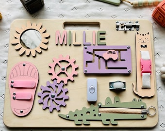 Activity Board, Montessori Busy Board, Wooden Toys, Developing Board, Travel Busy Board for toddler Gift, Birthday Gift, Christmas Gift