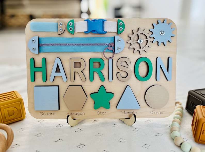 Personalized Toddlers Busy Board, Development Toys, Montessori Toys, Nursery Baby Decor, Baby Shower Gift, 1st Birthday Gift, Christmas Gift image 5