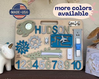 Personalized Busy Board for Toddlers, Activity Board, Handmade busy board, toddler Birthday gift, Baby Gift, Montessori Toys, Welcome baby