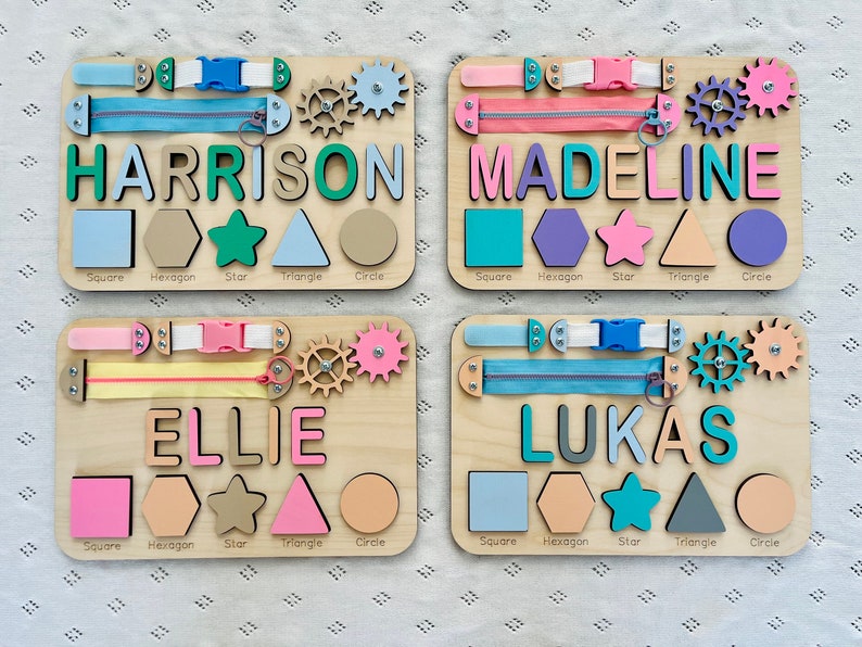 Personalized Toddlers Busy Board, Development Toys, Montessori Toys, Nursery Baby Decor, Baby Shower Gift, 1st Birthday Gift, Christmas Gift image 2