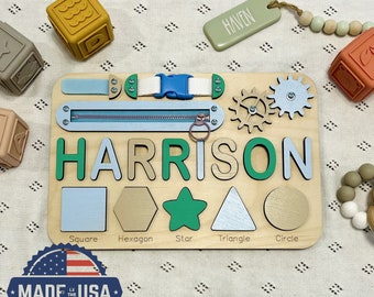 Personalized Toddlers Busy Board, Development Toys, Montessori Toys, Nursery Baby Decor, Baby Shower Gift, 1st Birthday Gift, Christmas Gift