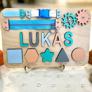 Personalized Toddlers Busy Board, Development Toys, Montessori Toys, Nursery Baby Decor, Baby Shower Gift, 1st Birthday Gift, Christmas Gift LUCAS