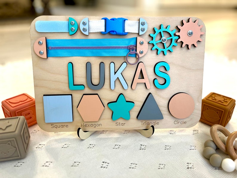 Personalized Toddlers Busy Board, Development Toys, Montessori Toys, Nursery Baby Decor, Baby Shower Gift, 1st Birthday Gift, Christmas Gift LUCAS