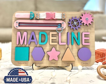 Made in USA Personalized Busy Board Name Puzzle for Toddler, Personalized Gift, Wooden Montessori Toy, 1st Birthday Gift, Christmas Gift