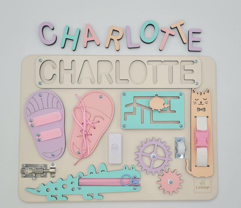 Puzzle Name Busy Board for Toddler Activity Board Personalized Puzzle Toy 1st Birthday Baby Gift Montessori Board Toddler Birthday Gift image 11
