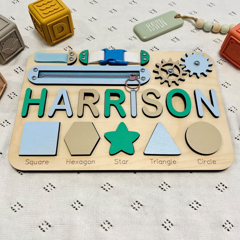 Personalized Toddlers Busy Board, Development Toys, Montessori Toys, Nursery Baby Decor, Baby Shower Gift, 1st Birthday Gift, Christmas Gift image 4