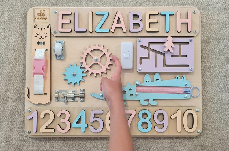 Puzzle Name Busy Board for Toddler Activity Board Personalized Puzzle Toy 1st Birthday Baby Gift Montessori Board Toddler Birthday Gift image 13