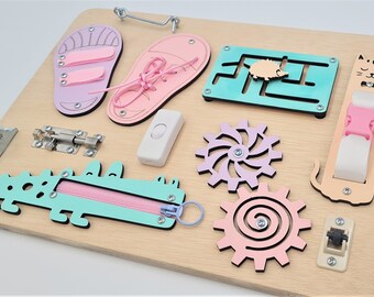 Personalized Montessori Busy Board, Wooden Toys, Developing Board, Activity Busy Board for toddlers, Birthday Gift, Girls Christmas Gift