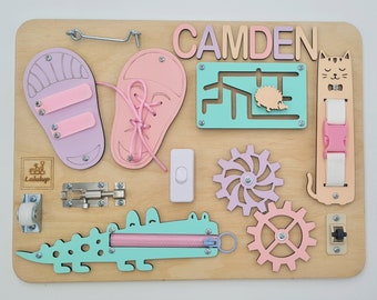 Personalized Montessori Busy Board, Wooden Toys, Developing Board, Activity Busy Board for toddlers, Birthday Gift, Girls Christmas Gift