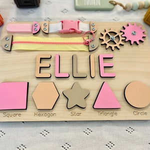 Personalized Toddlers Busy Board, Development Toys, Montessori Toys, Nursery Baby Decor, Baby Shower Gift, 1st Birthday Gift, Christmas Gift ELLIE