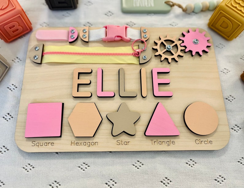 Personalized Toddlers Busy Board, Development Toys, Montessori Toys, Nursery Baby Decor, Baby Shower Gift, 1st Birthday Gift, Christmas Gift ELLIE