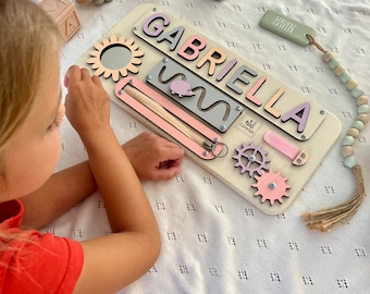 Name Puzzle Busy Board, Personalized Baby Gift Baby Shower, Christmas gift, Wooden Puzzle Montessori Birthday Gift, Learning Toddler Toys