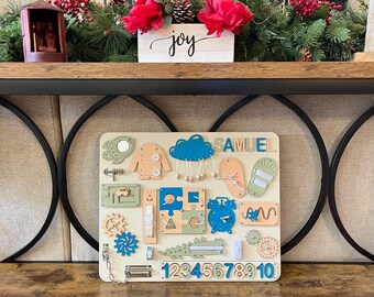 Personalized Busy Board for toddler Activity Board Custom name puzzle Gift Montessori Toy Present for Toddler Birthday Gift First Christmas