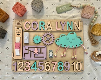 Puzzle Name Busy Board for Toddler, Activity Board, Personalized Puzzle Toy, 1st Birthday Baby Gift, Montessori Board, Birthday Gift Toddler