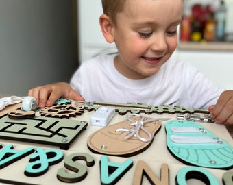 Busy Board for toddler, Fast Shipping, Activity Board, Toddler Gift, Montessori Board, Developing Board, Wooden Sensory Board, Birthday Gift