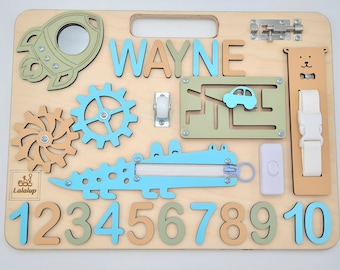 Personalized Activity Board, Montessori Busy Board, Wooden Toys, Travel Busy Board for toddler Gift, Birthday Gift, Toddler Christmas Gift