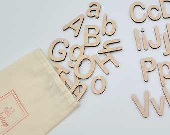 Wooden Alphabet Set • Wood Letters A-Z & Movable Alphabet • DIY letter crafts • Montessori Educational Homeschool Spelling