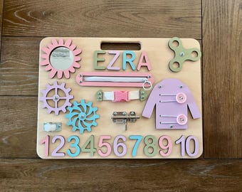 Personalized Name Busy Board for Toddler, Activity Board, 1st Birthday Baby Gift, Montessori wooden Development Toy, Birthday Gift Toddler