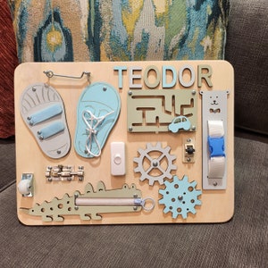 Personalized Montessori Busy Board, Wooden Toys, Developing Board, Activity Busy Board for toddlers, Birthday Gift, Boy Christmas Gift
