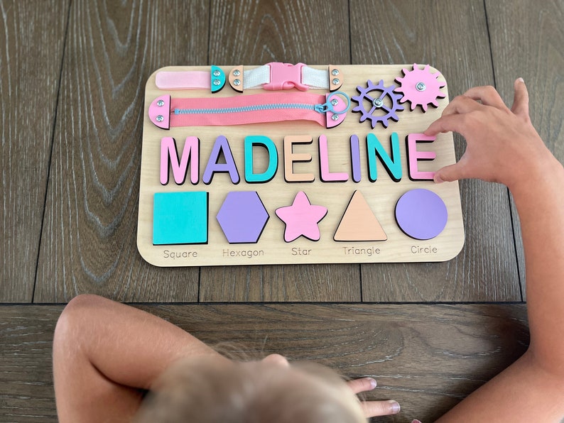 Personalized Toddlers Busy Board, Development Toys, Montessori Toys, Nursery Baby Decor, Baby Shower Gift, 1st Birthday Gift, Christmas Gift image 9