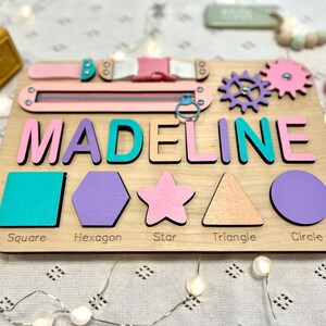 Custom made puzzle name Montessori busy board for toddler boy or girl, or twins will help your toddler to improve problem solving, Montessori toys is wooden toy and perfect birthday gift for your girl or boy toddler, Christmas gift, 1st birthday gift