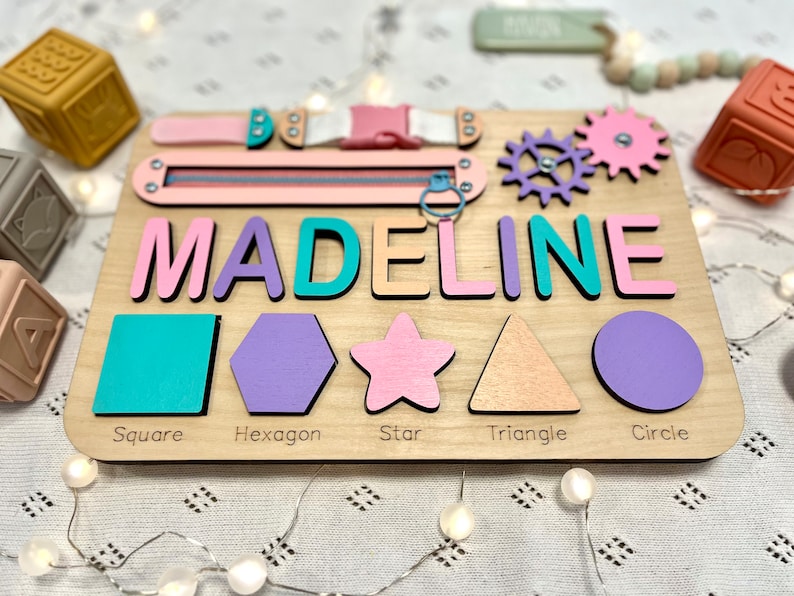 Custom made puzzle name Montessori busy board for toddler boy or girl, or twins will help your toddler to improve problem solving, Montessori toys is wooden toy and perfect birthday gift for your girl or boy toddler, Christmas gift, 1st birthday gift