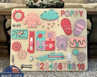 Large Montessori Busy Boards - Personalized Educational Toys for Toddlers, Custom Activity Boards, Sensory Play, Baby Gifts, First Birthday