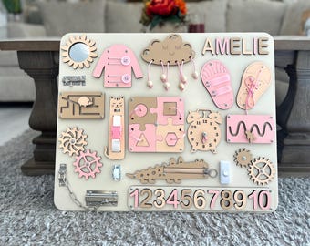 LARGE Personalized Busy Board with Name & Puzzle Numbers – Interactive Sensory Toy for Toddlers- Custom-made activity board -First Christmas