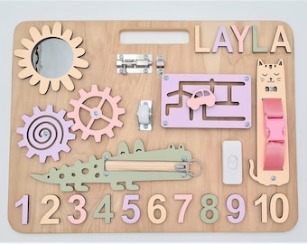Toddler Travel Busy Board Personalized Name Wooden Montessori Busy Board Activity Board Custom Toddler Gift First Birthday Gift Christmas