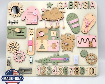 Personalized busy board, Montessori Board, Activity Board, Toddler Gift, Birthday Gift for kids, Busy Board for toddler, 1st Birthday Gift