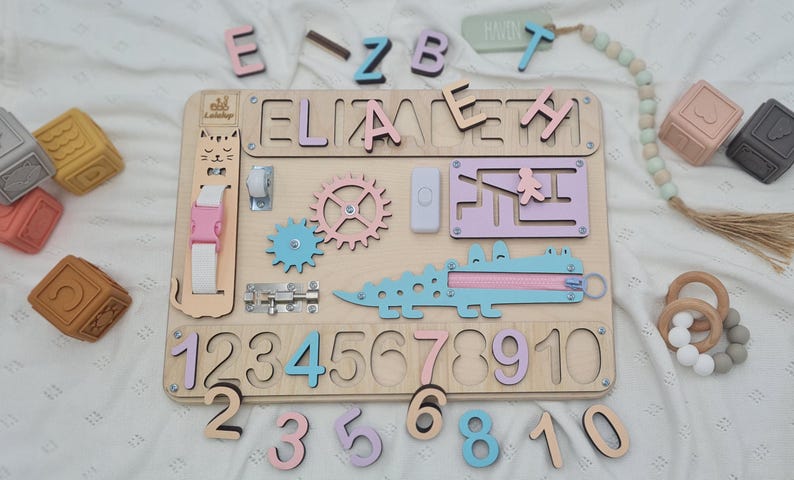 Puzzle Name Busy Board for Toddler Activity Board Personalized Puzzle Toy 1st Birthday Baby Gift Montessori Board Toddler Birthday Gift image 14
