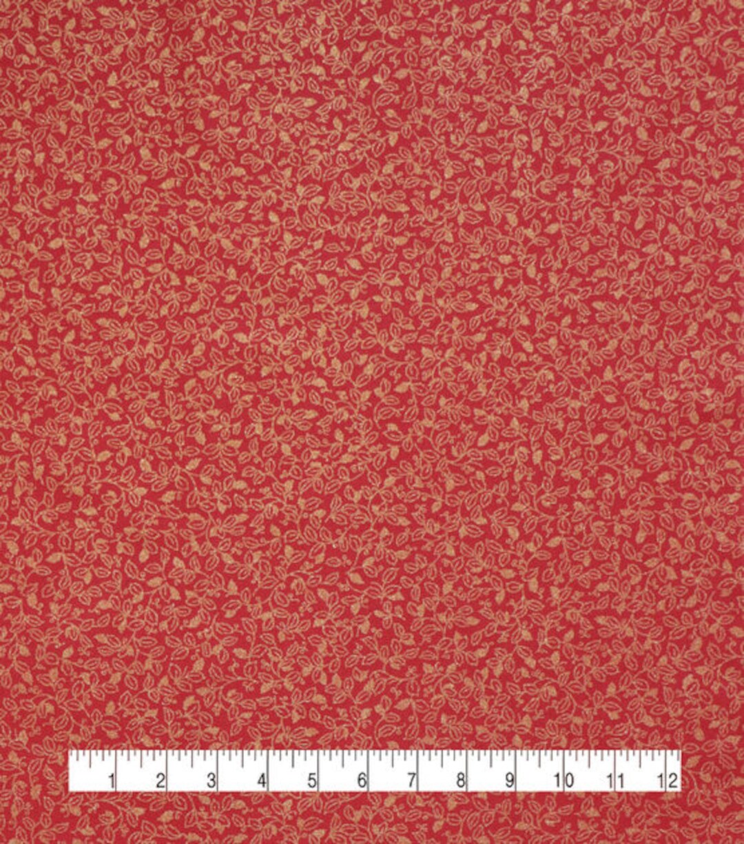 Red With Metallic Gold Leaf Fabric, Quilt Fabric, 100 Cotton Etsy