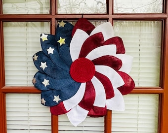 Patriotic wreath-red, white and blue wreath-patriotic flower wreath-burlap wreath-front door wreath-july4th wreath-summer wreath-gift