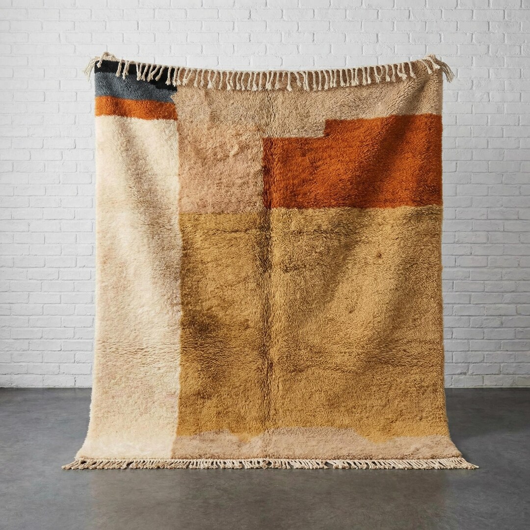 Modern Warm Colors Beni Ourain Wool Rug – Boho Berber Tribal Carpet - Etsy