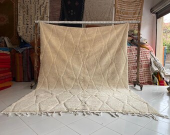 Custom White Moroccan Rug - Wool Tufted Area Beni Ourain Rugs for Living Room